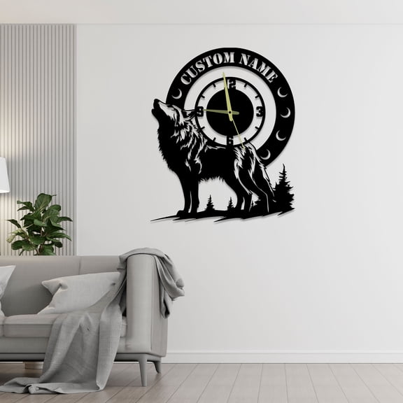 Craftnamesign Custom Name Wolf Wall Clock For Home Living Room Bedroom Wall Decor