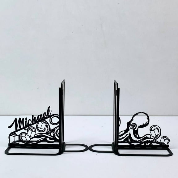 Craftnamesign Custom Octopus Reading Book Metal Bookends, Octopus Bookshelf Decor, Book Stand