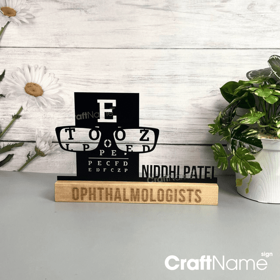 Craftnamesign Custom Optometry Wooden Desk Name Plate 8 inch, Optometrist Metal Nameplate for Desk