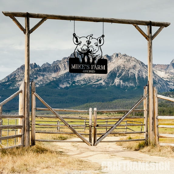 Craftnamesign Custom Outdoor Pig Farm Metal Sign, Metal Name Sign Outdoor, Farm Animals Metal Sign