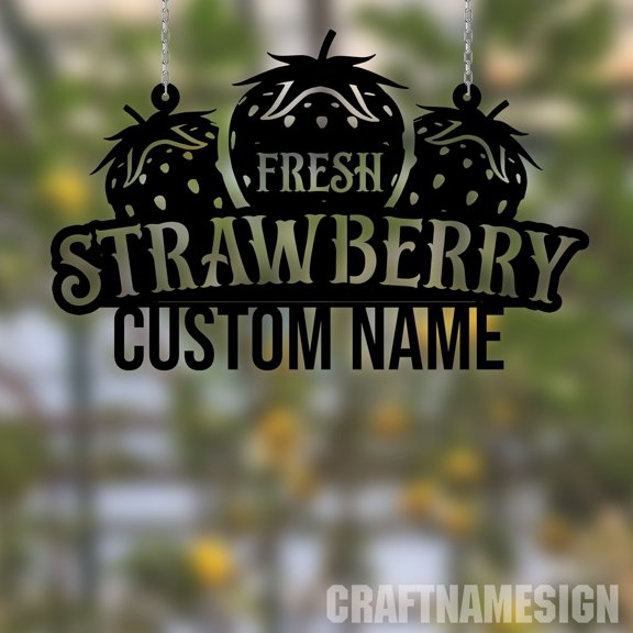 Craftnamesign Custom Outdoor Strawberry Garden Metal, Outdoor Fresh Strawberry Farm Metal Hanging