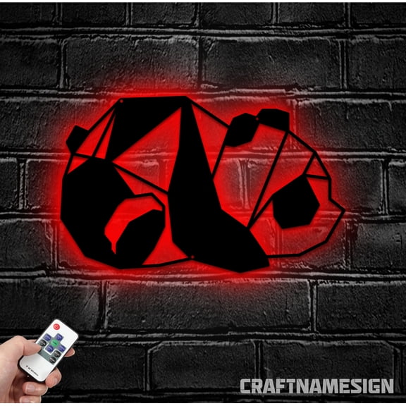 Craftnamesign Custom Panda Bear Metal LED Light, Personalized Lazy Panda Name Sign, Home Decor