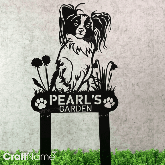 Craftnamesign Custom Papillon Dog Memorial Metal Garden Stake, Memorial Garden Plaque for Dog Loss