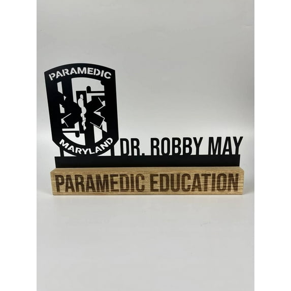 Craftnamesign Custom Paramedic Desk Name Plate, Pharmacist Metal Nameplate, Hospital Office Decor