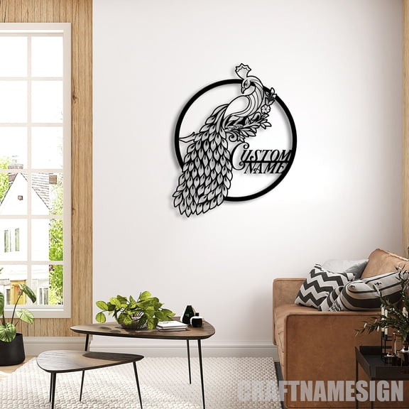 Craftnamesign Custom Peacock Metal Wall Art, Custom Name Sign Home Decor