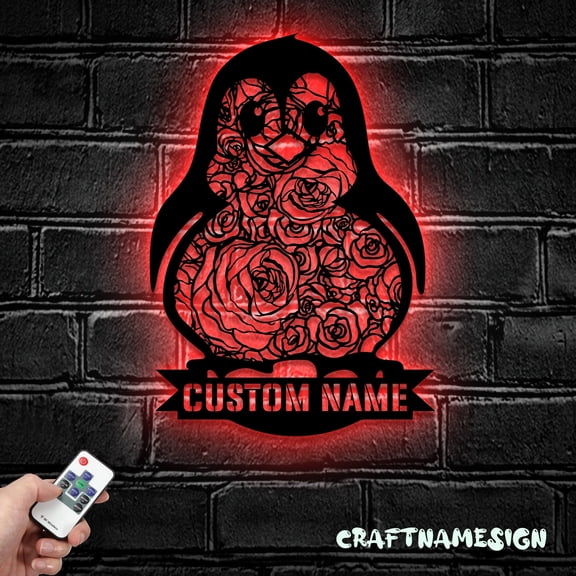 Craftnamesign Custom Penguin Metal Wall Art, Personalized Penguin Lover Name Sign Home Decor