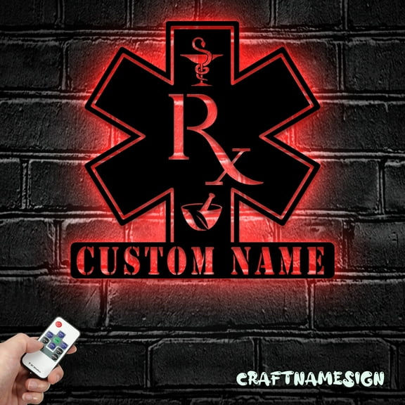 Craftnamesign Custom Pharmacist Metal Wall Art LED Light, Pharmacy Sign, Pharmacy Wall Decor