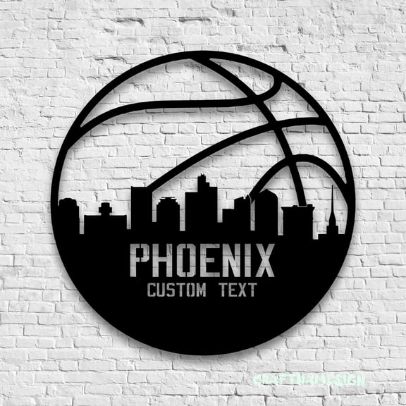 Craftnamesign Custom Phoenix Skyline Basketball Metal Wall Art LED Light, Custom Player Name Sign