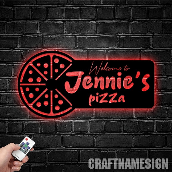 Craftnamesign Custom Pizzeria Metal Wall Art LED Light, Pizza Sign, Pizza Restaurant Decor