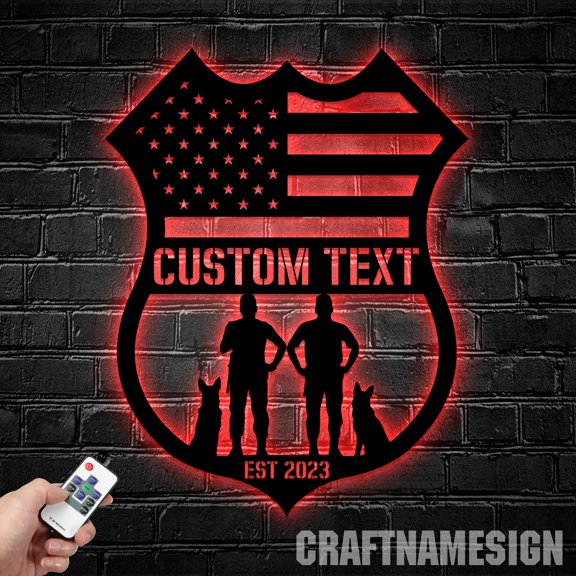 Craftnamesign Custom Police Force Metal Sign With LED Lights, Police Badge Name Sign, Police Sign