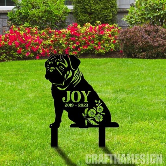 Craftnamesign Custom Pug Dog Memorial Stake, Dog Memorial Plaque with Stake, Pet Memorial Sign