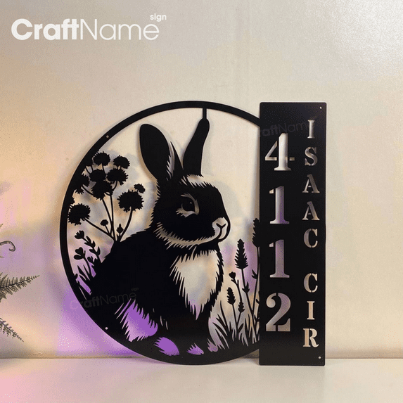 Craftnamesign Custom Rabbit Metal Address Sign, House Number Hanging ...