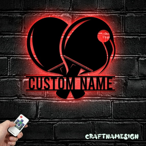 Craftnamesign Custom Racket Table Tennis Metal Wall Art LED Light, Table Tennis Player Name Sign