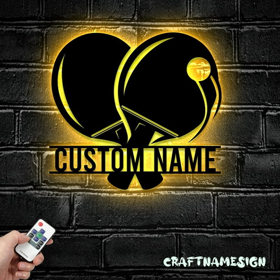 Craftnamesign Custom Racket Table Tennis Player Metal Wall Art LED Light