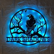 Craftnamesign Custom Raven Metal Wall Art LED Light, Personalized Crow Moon Name Sign, Raven Decor