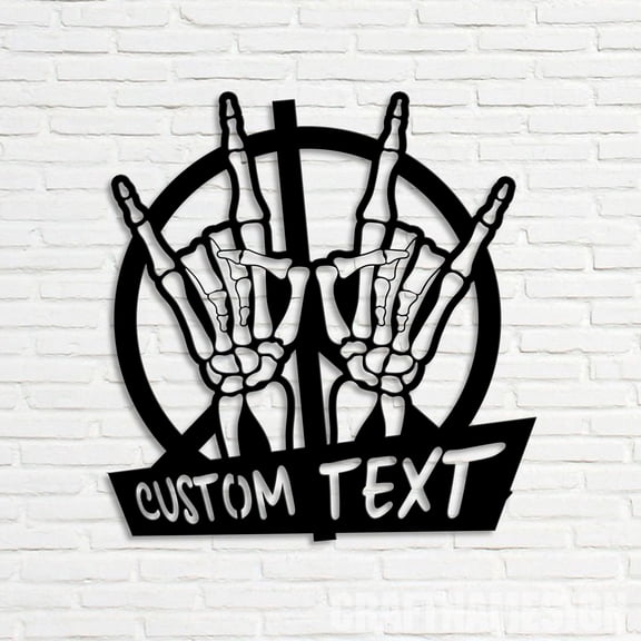 Craftnamesign Custom Rock Sign Skeleton Hand Metal Wall Art, Skull Hanging Gifts