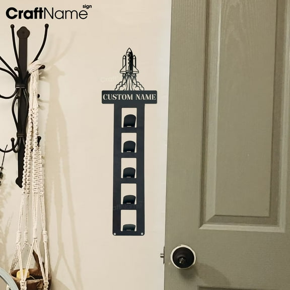 Craftnamesign Custom Rocket Metal Hat Rack Wall Decor, Unique Cap Rack Organizer, Gift For Son