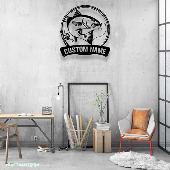 Craftnamesign Custom Salmon Fishing Metal Wall Art LED Light, Fishing Sign, Fishing Wall Decor