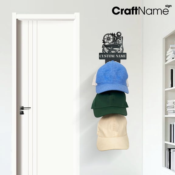 Craftnamesign Custom Ship Metal Hat Rack, Unique Wall Mounted Cap Organizer, Gift For Sailor