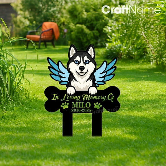 Craftnamesign Custom Siberian Husky Dog Memorial Metal Garden Stake, Cemetery Plaque for Dog Loss