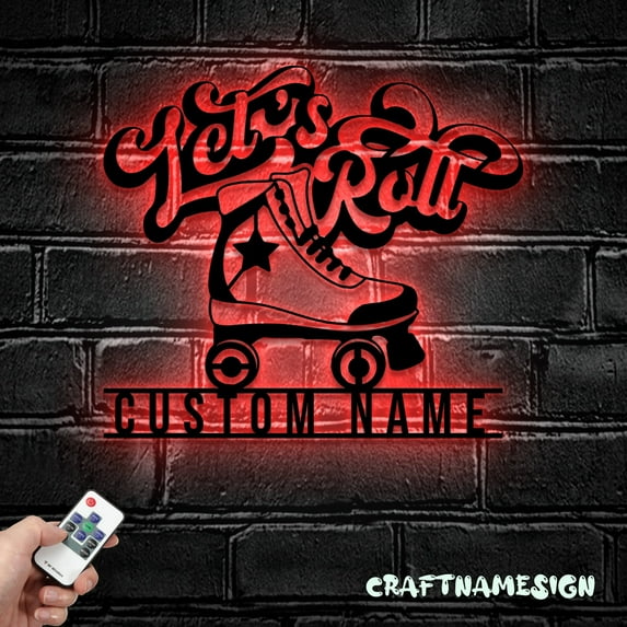 Craftnamesign Custom Skate Shop Metal Wall Art LED Light, Personalized Roller Skating Name Sign