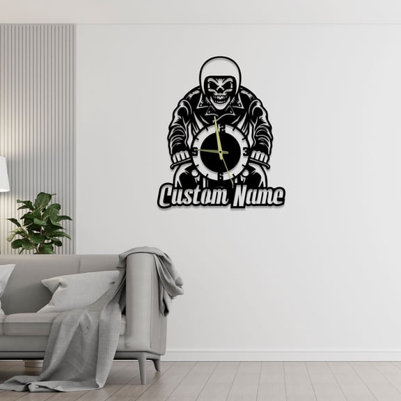 Craftnamesign Custom Skeleton Racer Wall Clock For Man Cave Living Room Wall Decor