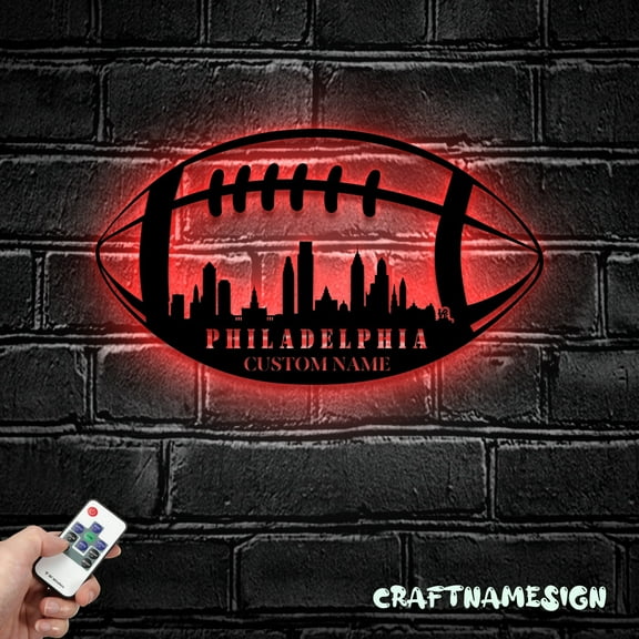 Craftnamesign Custom Skyline Football Metal Wall Art LED Light, Football Sign, Football Wall Decor