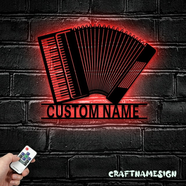 Craftnamesign Custom Accordion Instrument Metal Wall Art Led Light ...