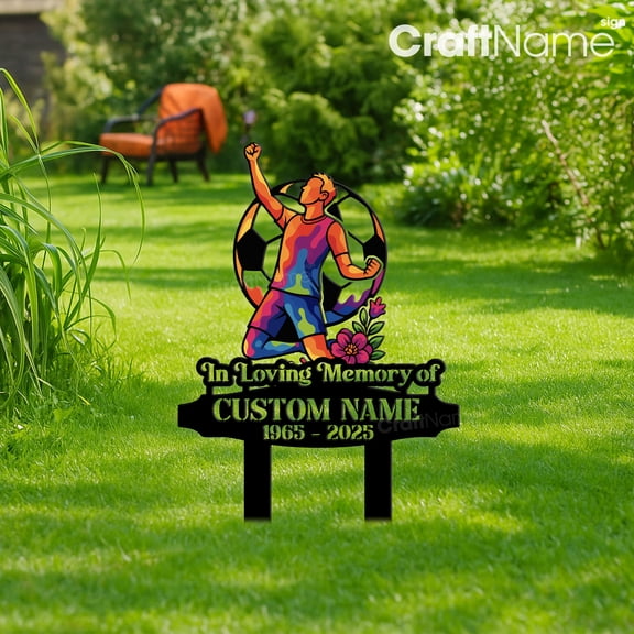 Craftnamesign Custom Soccer Player Memorial Metal Garden Stake, Cemetery Plaque for Brother Loss
