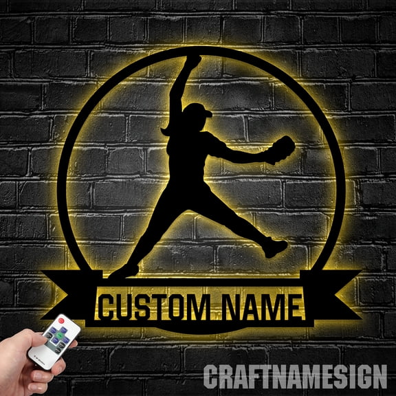 Craftnamesign Custom Softball Pitcher Metal Wall Art, Personalized Name Sign Home Decor