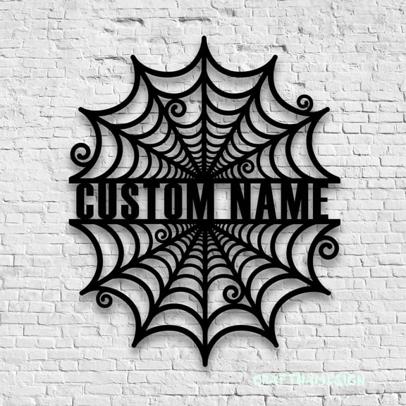 Craftnamesign Custom Spider Web Metal Sign LED Light, Spider Web Name Sign, Spider Web Wall Decor