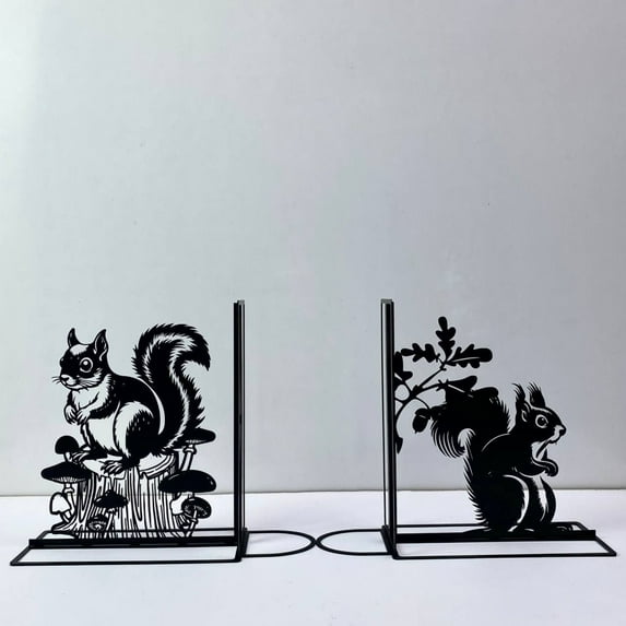Craftnamesign Custom Squirrel Metal Bookends for Shelves, Book Stoppers for Library, Office