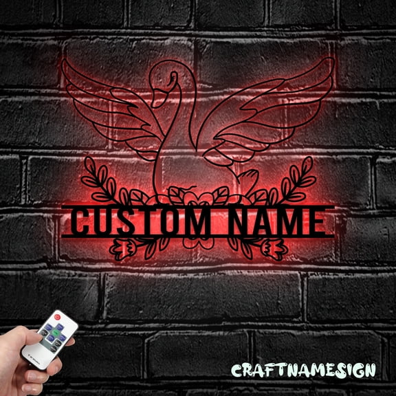 Craftnamesign Custom Swan Metal Wall Art LED Light, Beautiful Swan Sign, Swan Wall Decor