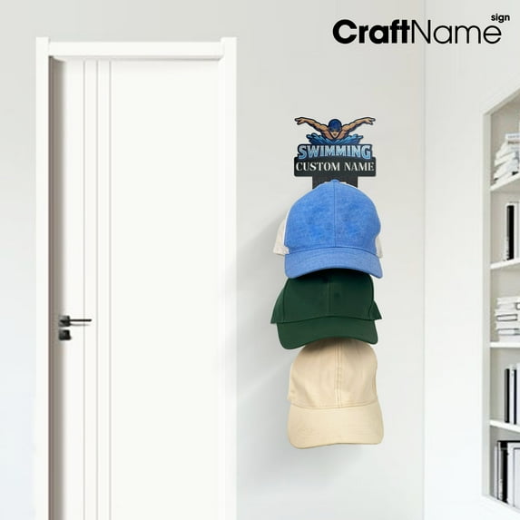Craftnamesign Custom Swimming Metal Hat Rack, Unique Wall Mounted Hat Decor, Swimming Lover Gift