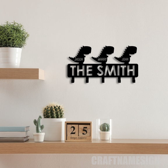 Craftnamesign Custom T-Rex Metal Key Holder, Dinosaur Metal Coat Rack, Metal Key Hanger