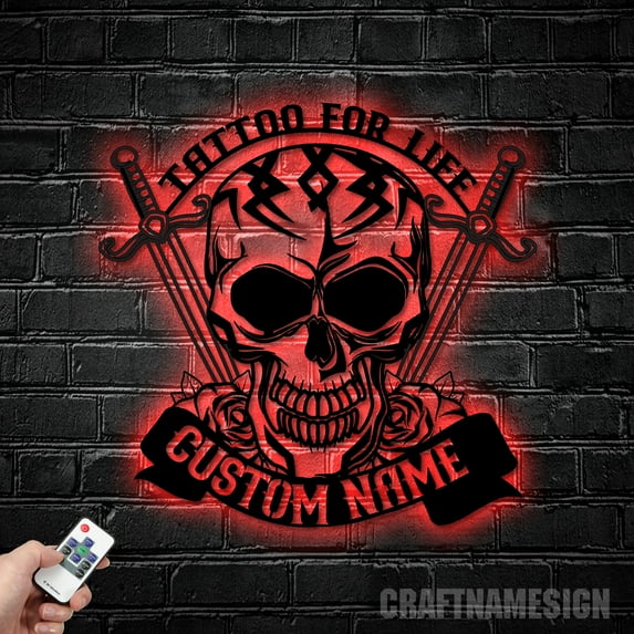 Craftnamesign Custom Tattoo Artist Metal Wall Art LED Light, Tattoo Studio Name Sign Wall Decor
