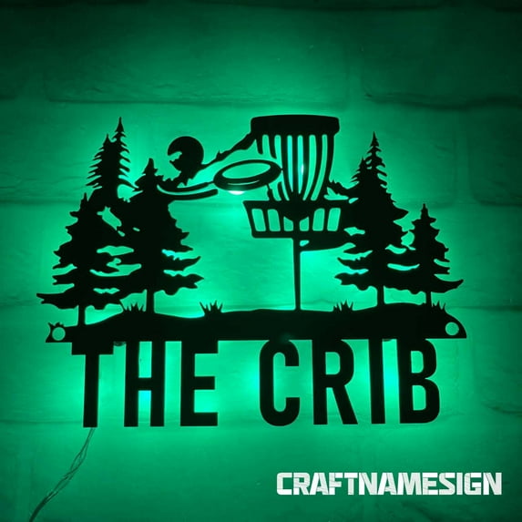 Craftnamesign Personalized Disc Golf Metal Wall Art LED Light, Custom Disc Golf Name Sign Decor