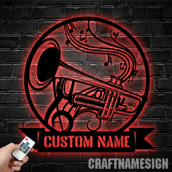 Craftnamesign Custom Trumpet Metal Wall Art LED Light, Custom Trumpet Name Sign