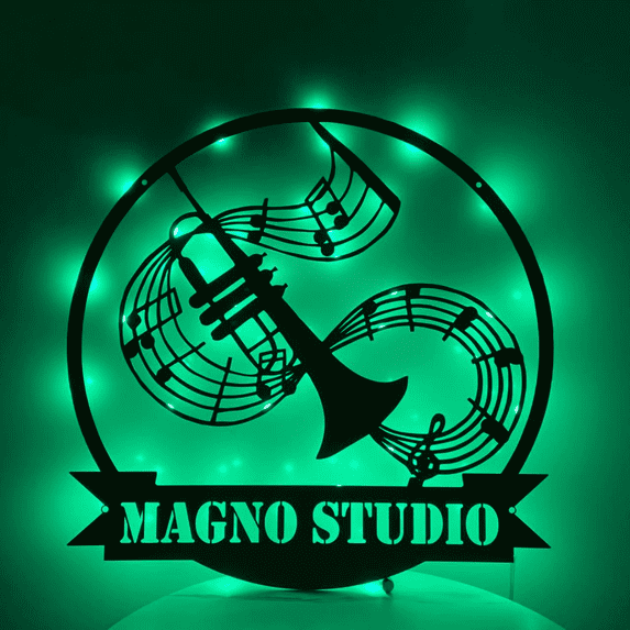 Craftnamesign Custom Trumpet Metal Wall Art LED Light, Trumpet Name Sign Decor