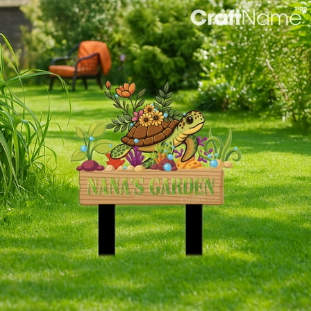 Craftnamesign Custom Turtle Garden Stake, Tortoise Metal Outdoor Backyard Stake Decor