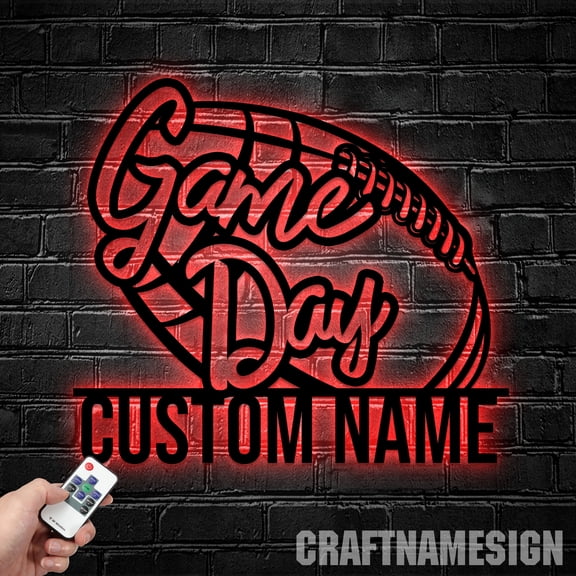 Craftnamesign Custom US Football Metal Wall Art With Led Light, Custom Football Player Name Sign
