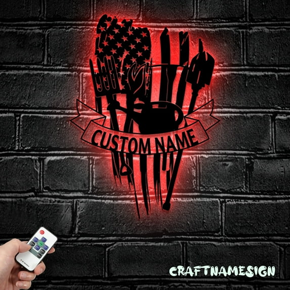 Craftnamesign Custom US Gardening Tool Metal Wall Art LED Light, Custom Farming Tool Name Sign