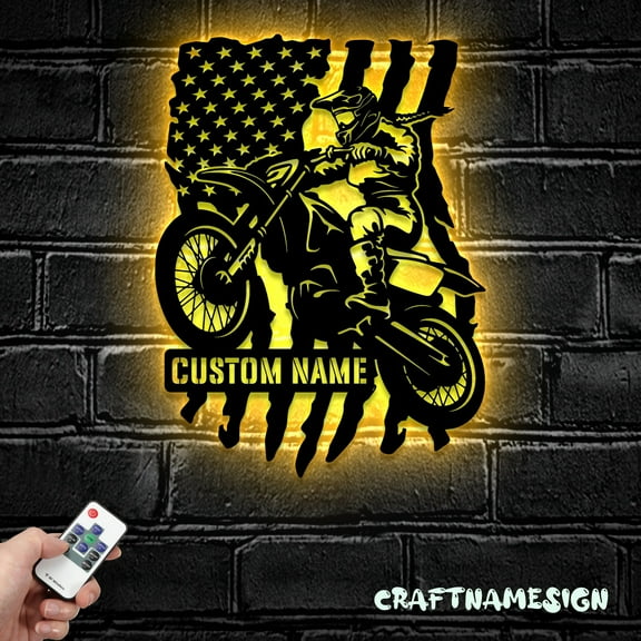 Craftnamesign Custom US Motocross Biker Metal Art, Personalized Dirt Bike Name Sign
