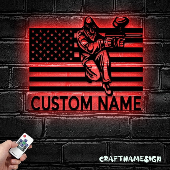 Craftnamesign Custom US Paint Ball Fun Game Metal Wall Art LED Light, Paintball Name Sign