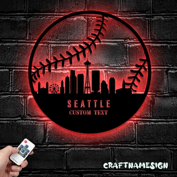 Craftnamesign Custom US Skyline Baseball Metal Wall Art, Personalized Softball Player Name Sign