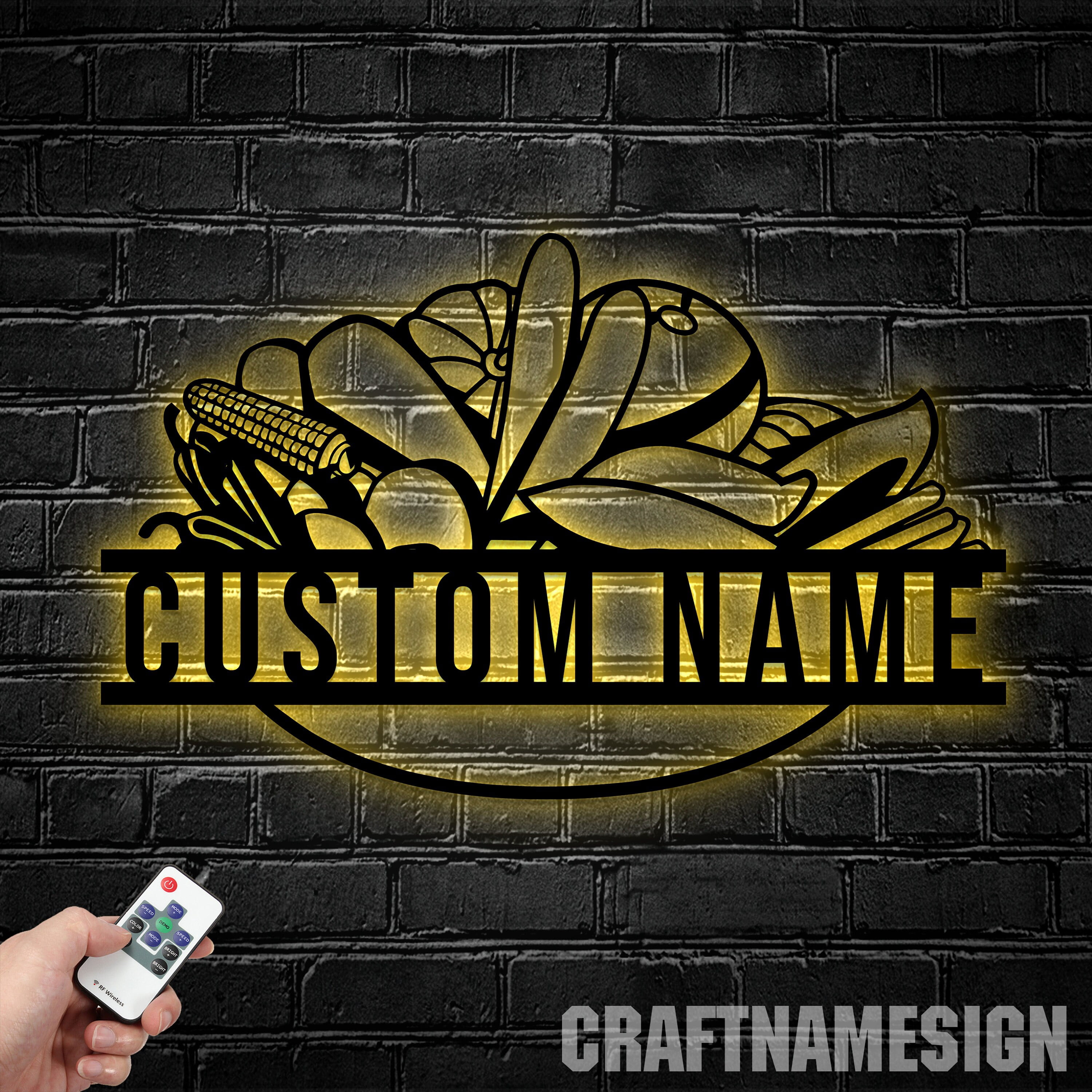 Craftnamesign Custom Vegetables Garden Metal Wall Art With LED Light ...
