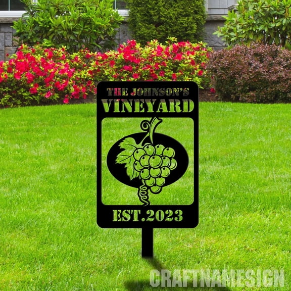 Craftnamesign Custom Vineyard Last Name Metal With Stakes, Outdoor Vineyard Garden Yard Decor