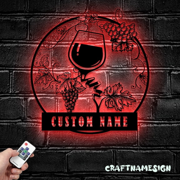 Craftnamesign Custom Wine Bar Metal Wall Art LED Light, Personalized Wine Shop Drinking Name Sign