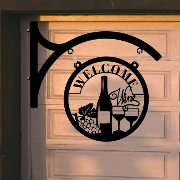 Craftnamesign Custom Wine Metal Hanging Sign, Wine Bar Name Storefront Sign, Wine Metal Blade Sign