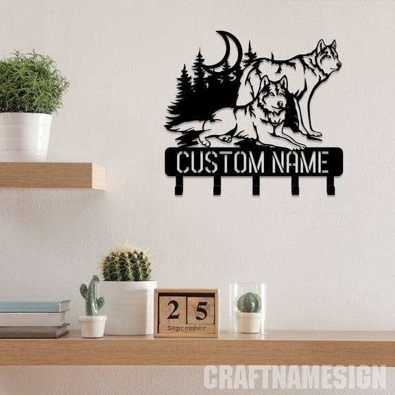 Craftnamesign Custom Wolf Metal Key Holder, Wild Wall Hanging, Metal Coat Rack, Metal Key Hanger